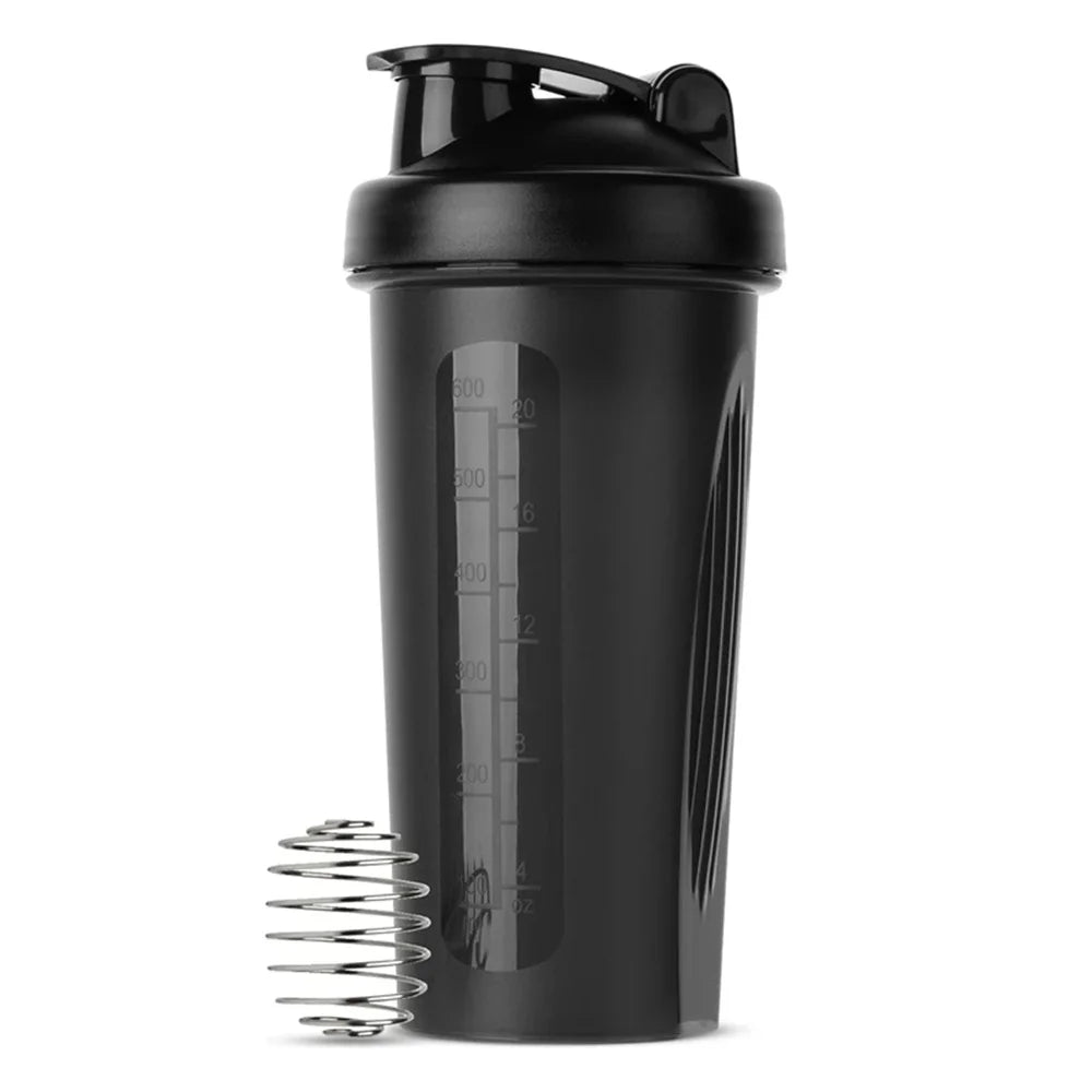Portable Protein Shaker Bottle – 600ml with Wire Whisk for Gym & Outdoor Fitness