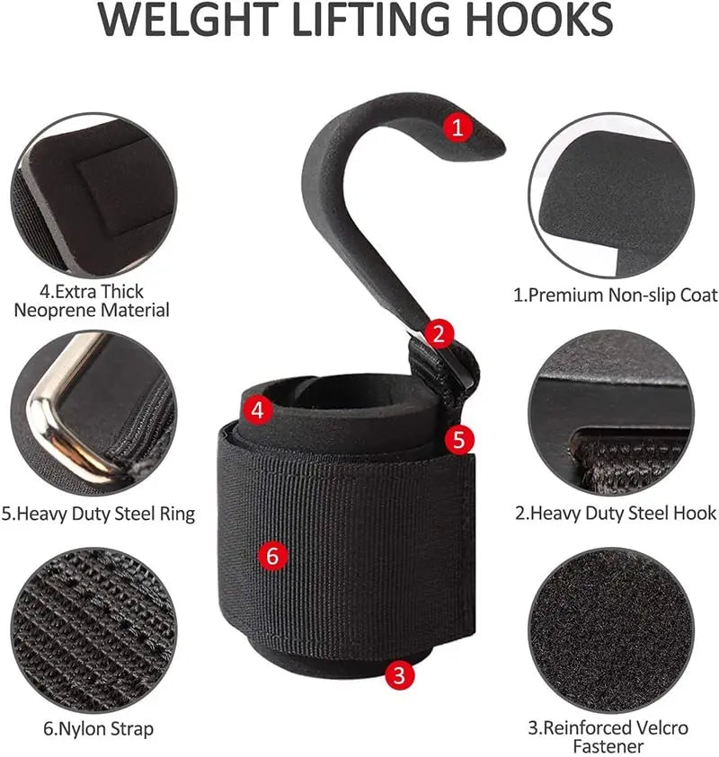 1 Pair Weight Lifting Hooks with Wrist Wraps