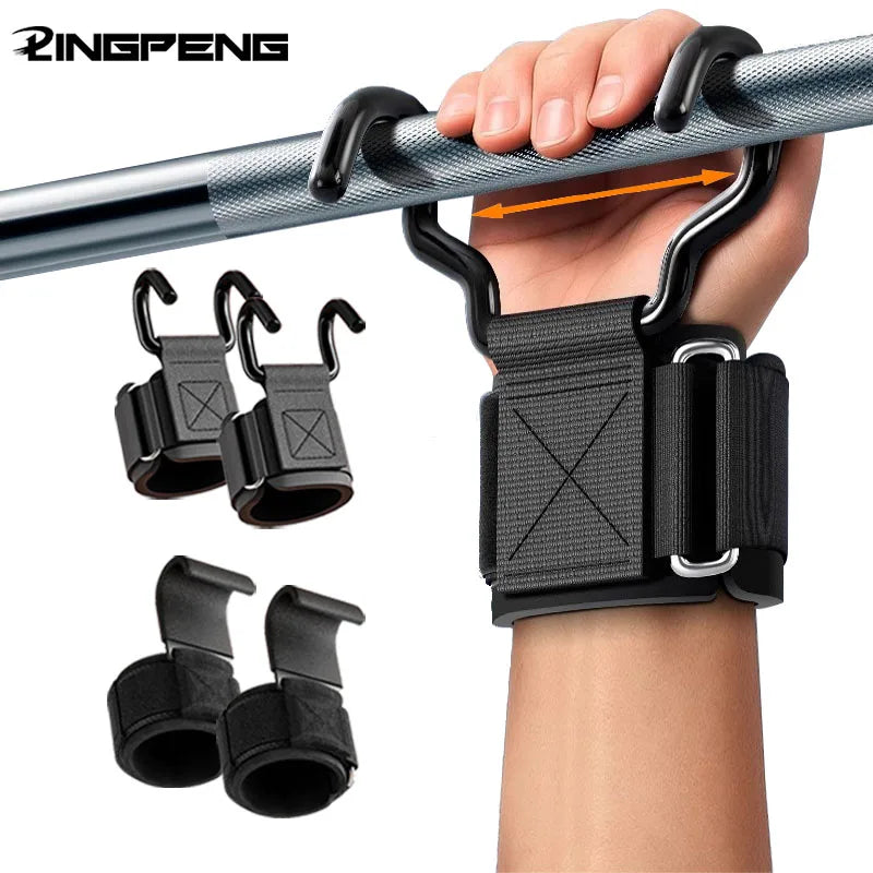 1 Pair Weight Lifting Hooks with Wrist Wraps