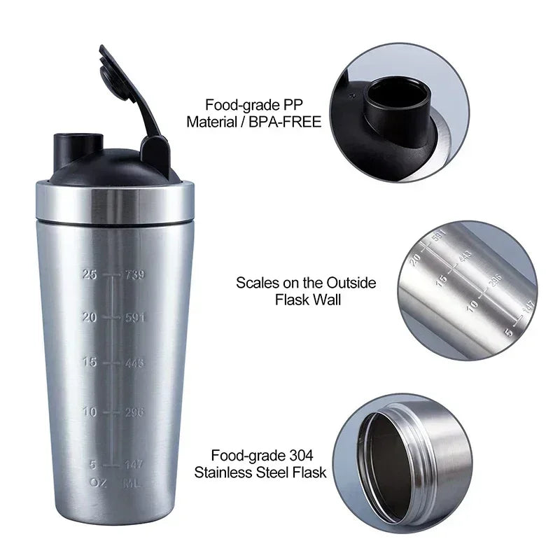 Stainless Steel Protein Shaker Cup – Portable Fitness Shaker Bottle