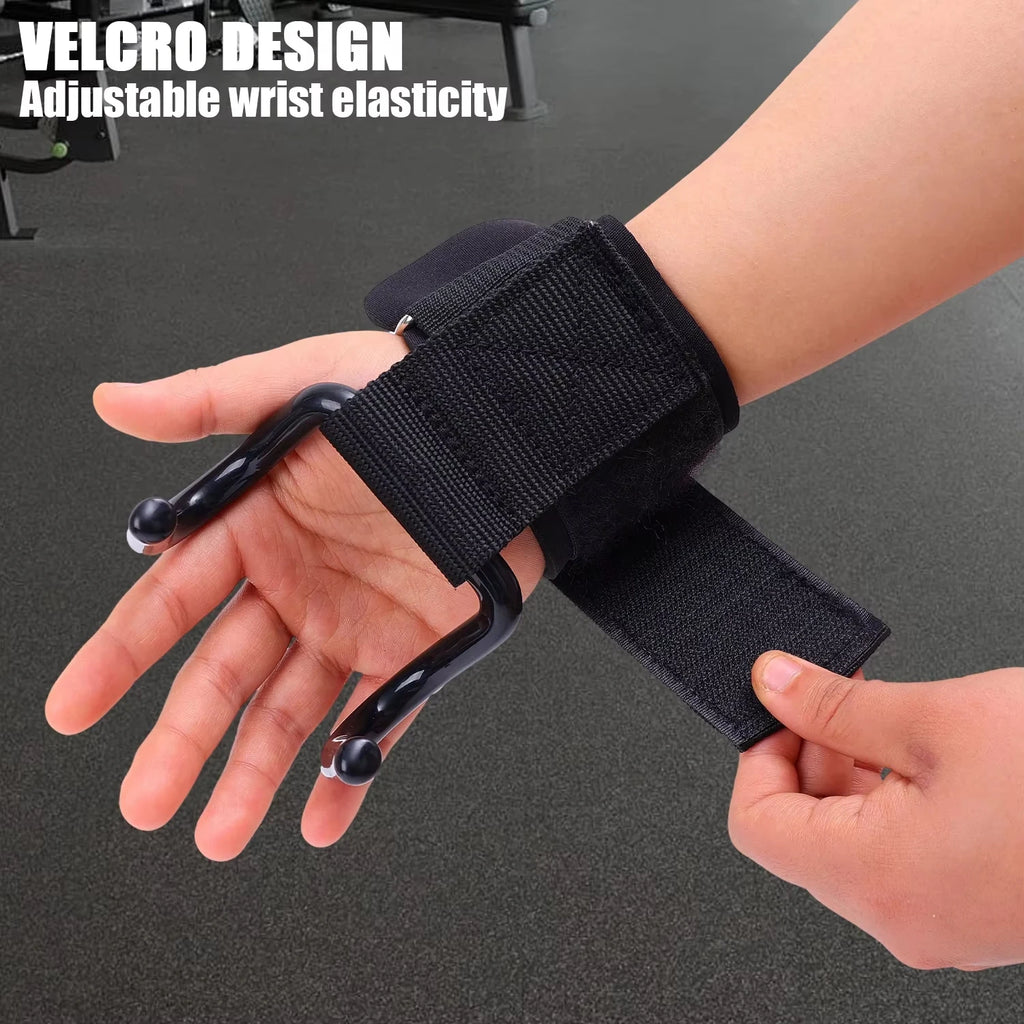 1 Pair Weight Lifting Hooks with Wrist Wraps
