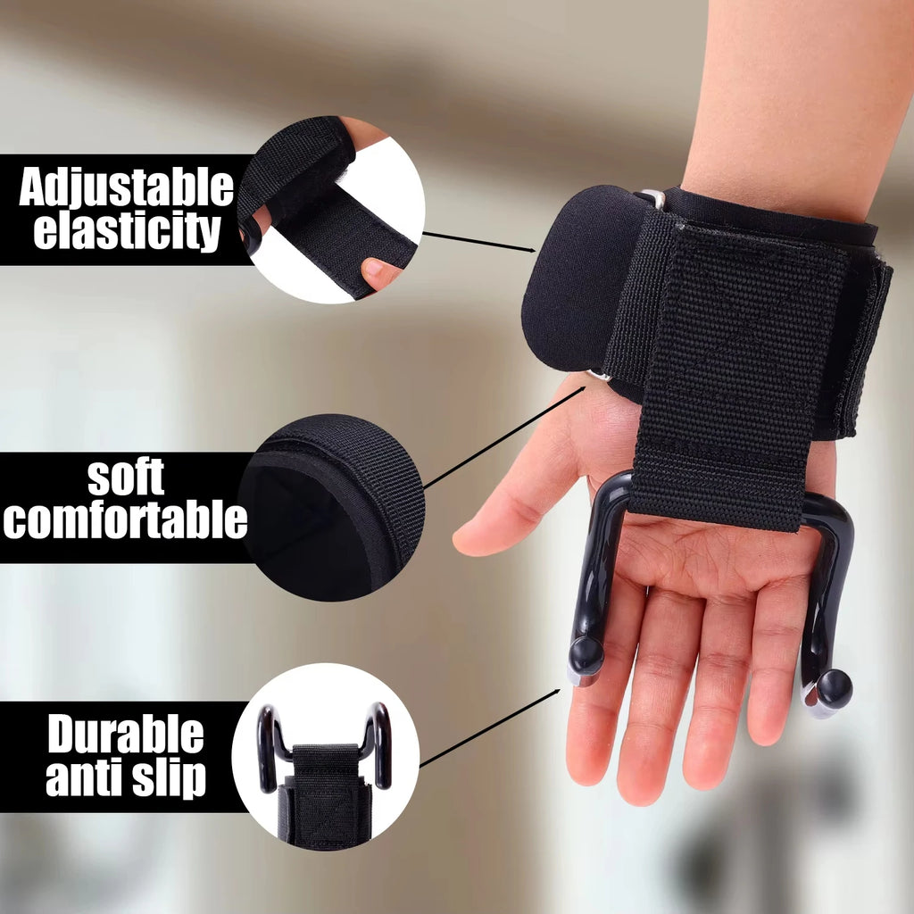 1 Pair Weight Lifting Hooks with Wrist Wraps